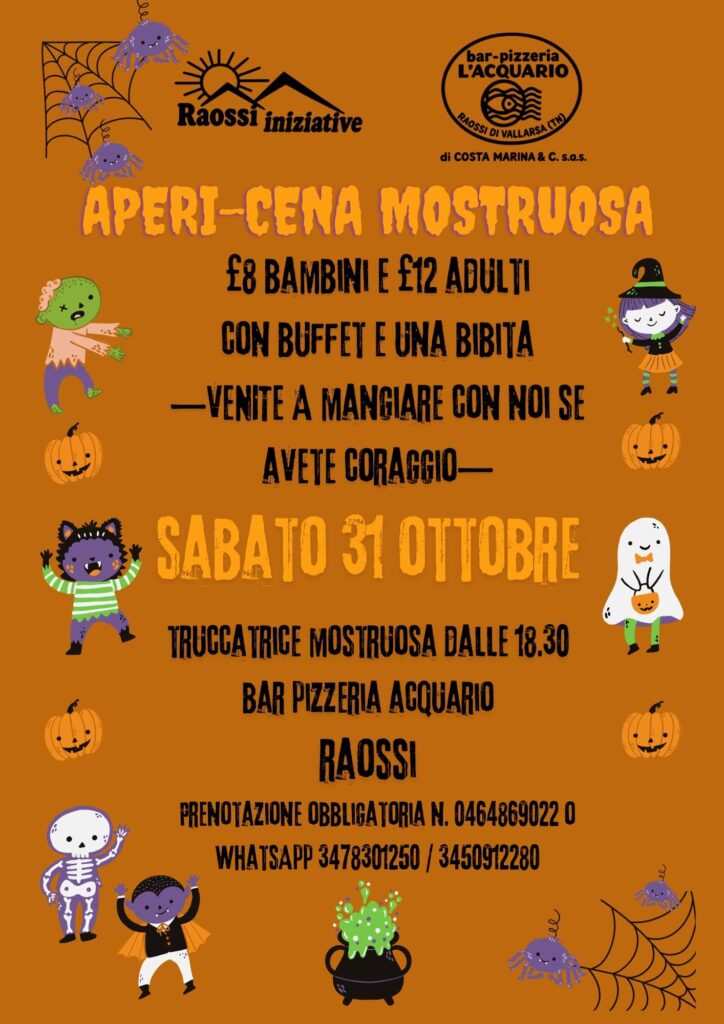 sabato 31 ottobre
dalle 18.30
Raossi