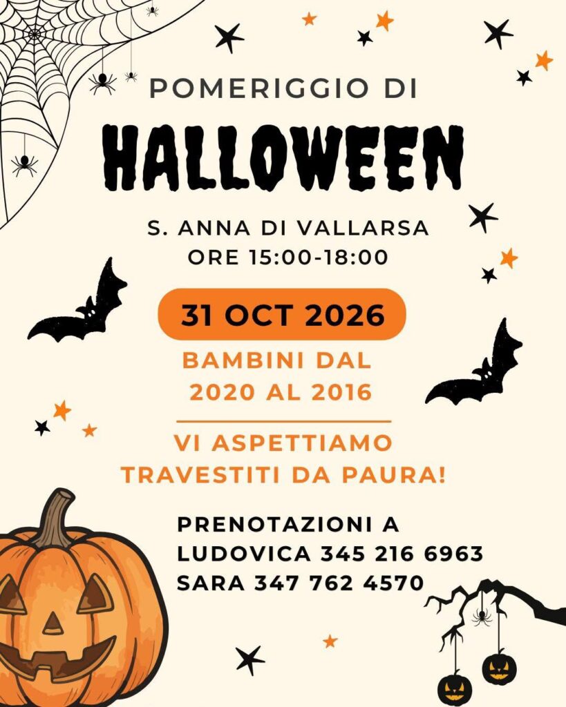sabato 31 ottobre
dalle 15.00
S.Anna